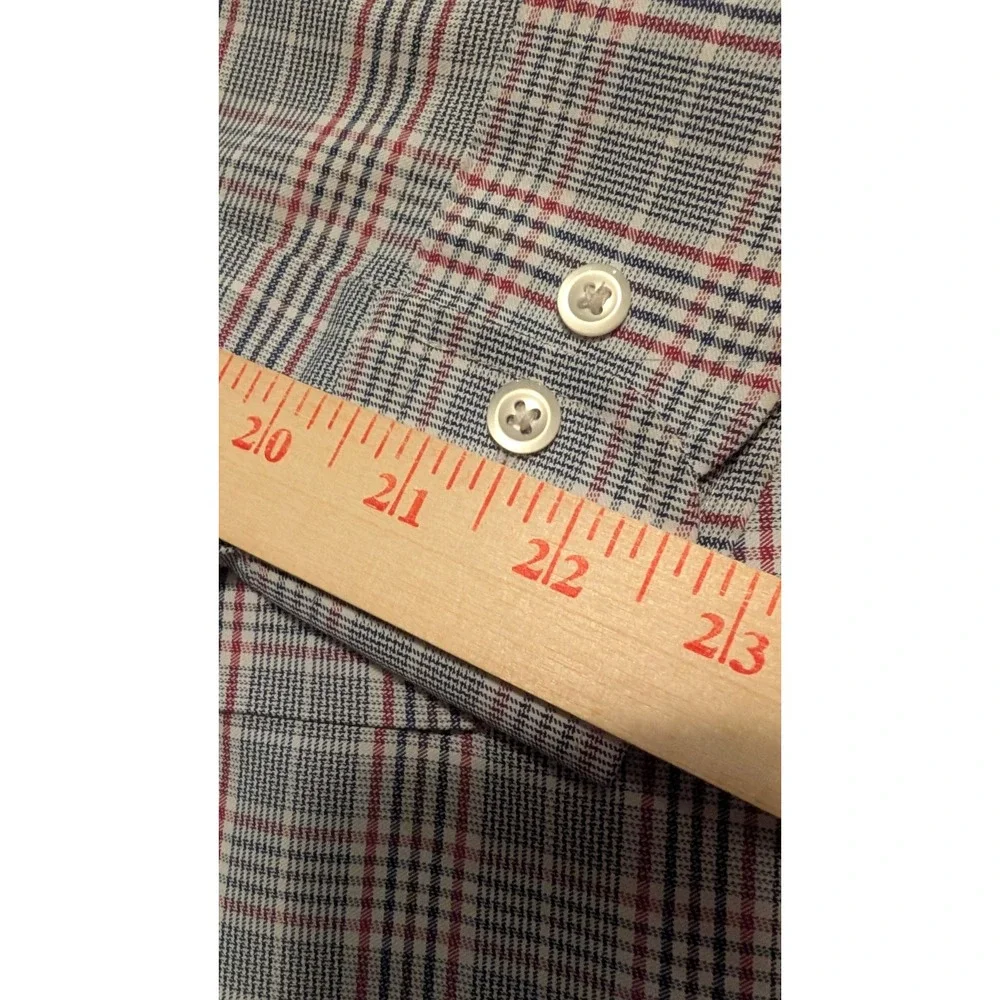 Men's Michael Strahan Long Sleeve Red, White, Blue Plaid Shirt Size 18 34-35